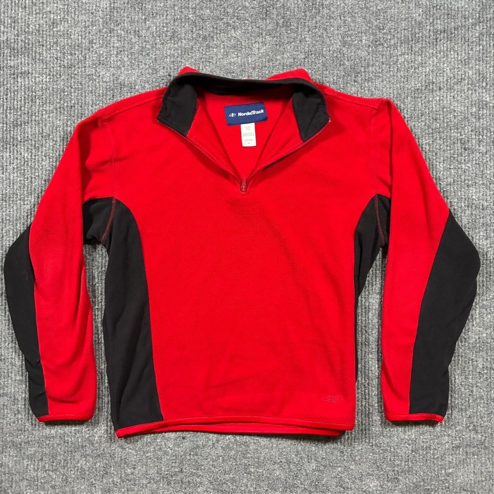 NordicTrack Mens Size L Red Black Fleece Quarter Zip Pullover Athletic Jacket